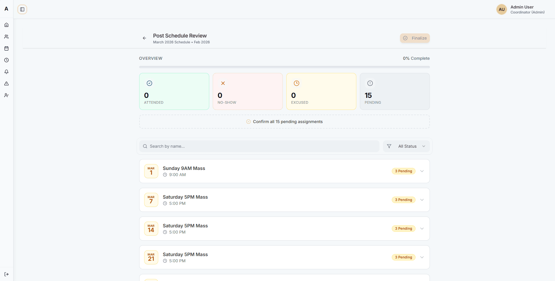 Attendance Reconciliation - Verify and confirm server attendance status